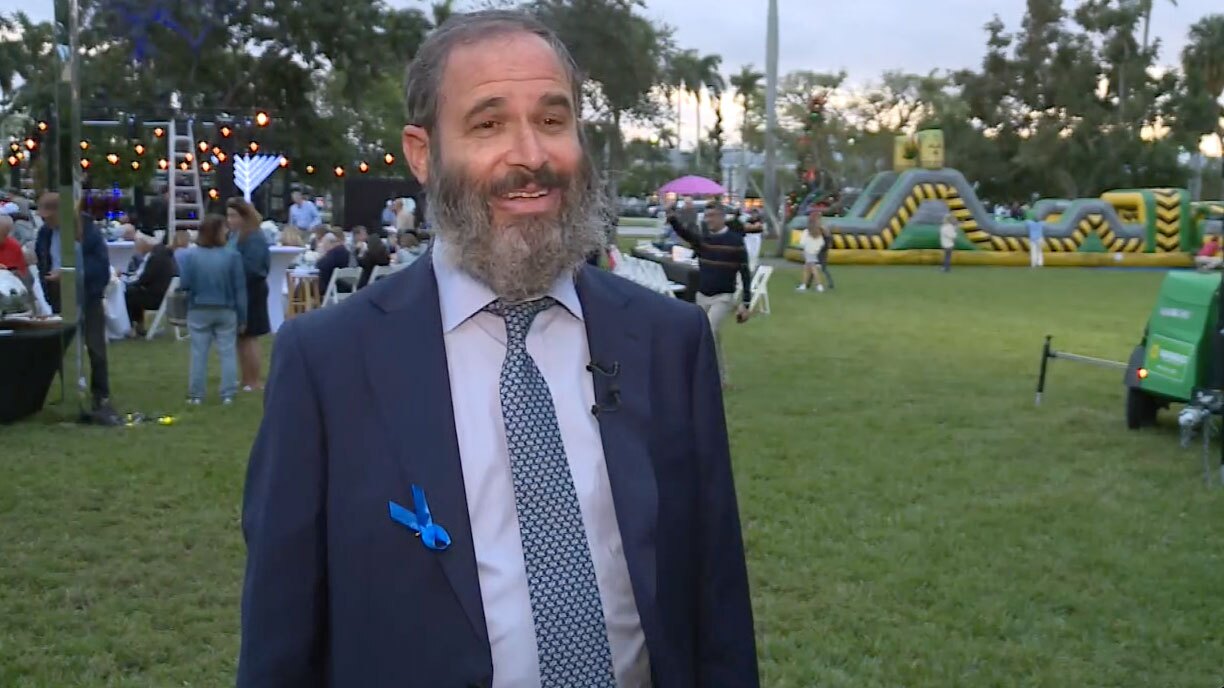 Rabbi Moshe Scheiner attended a Hanukkah event in Palm Beach on Dec. 7, 2023, as the holiday began.