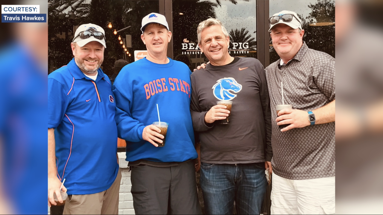 Travis Hawkes at a Boise State game with his friends