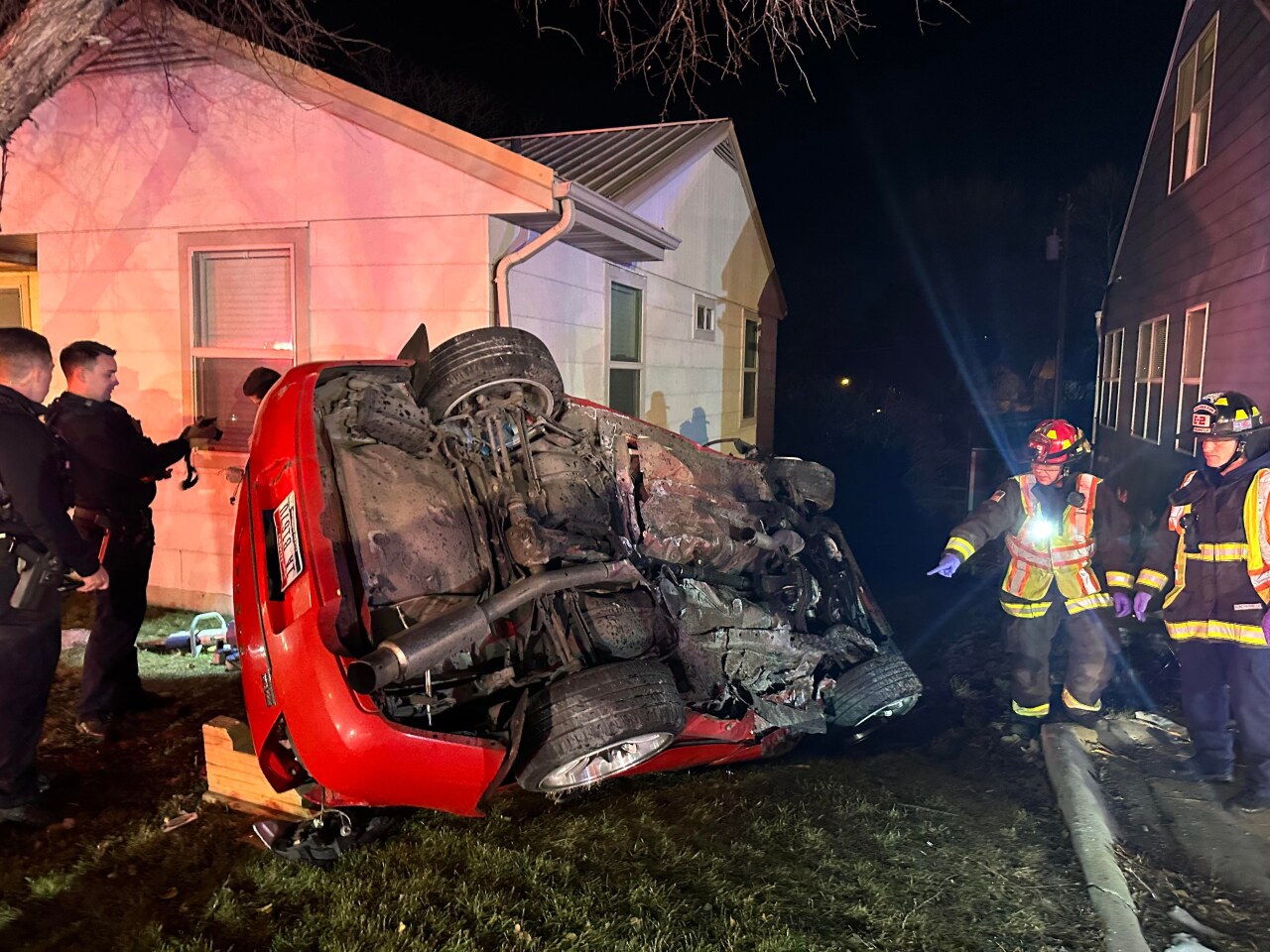 Car upside down following crash