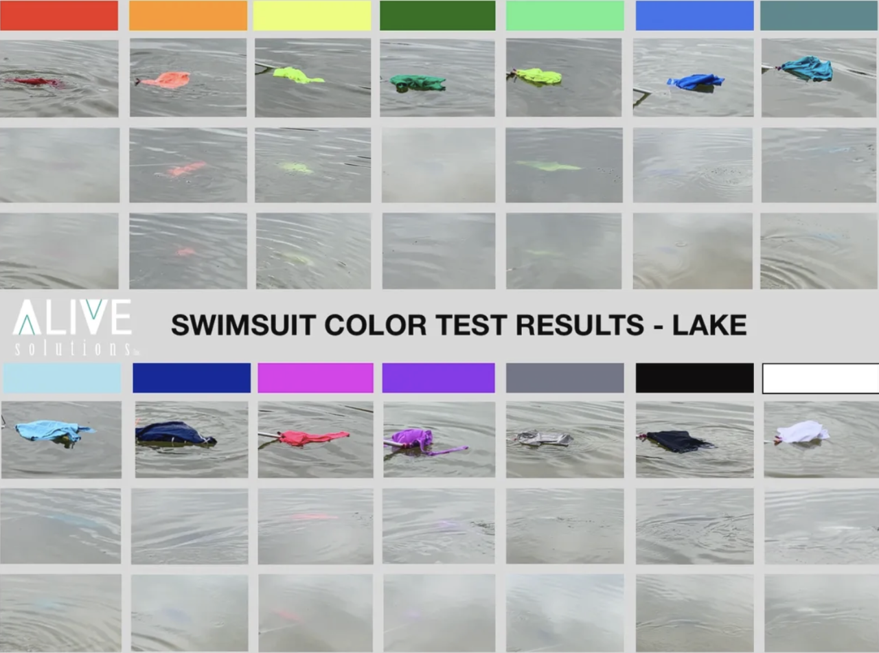 This photo provided by Alive Solutions shows how different colored swimsuits appear in a lake.