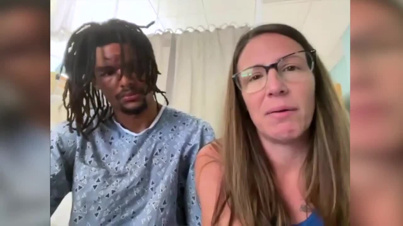 Travis Smith and mother Samantha Wallace after I-95 car fire