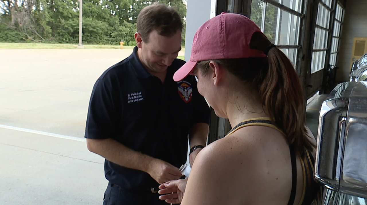 Abby gets blood pressure checked