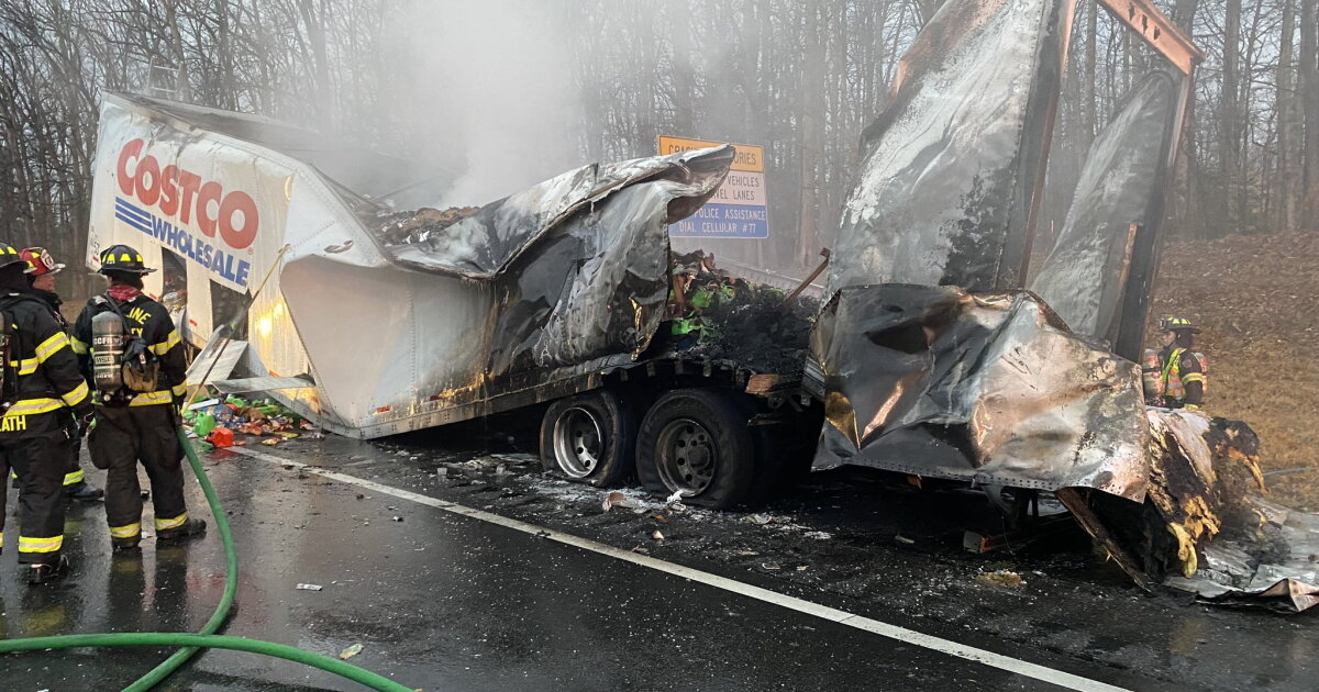 I-95 south back open after Costco semi catches fire, spills load