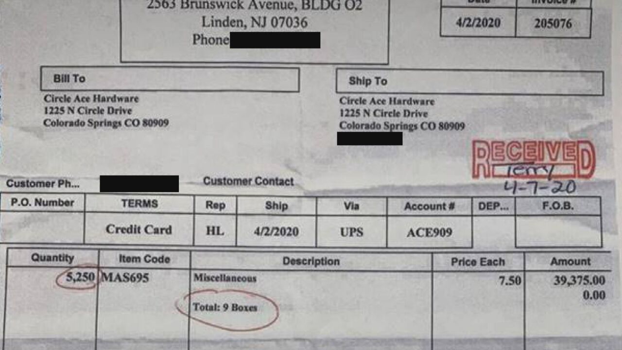 Invoice for N95 masks