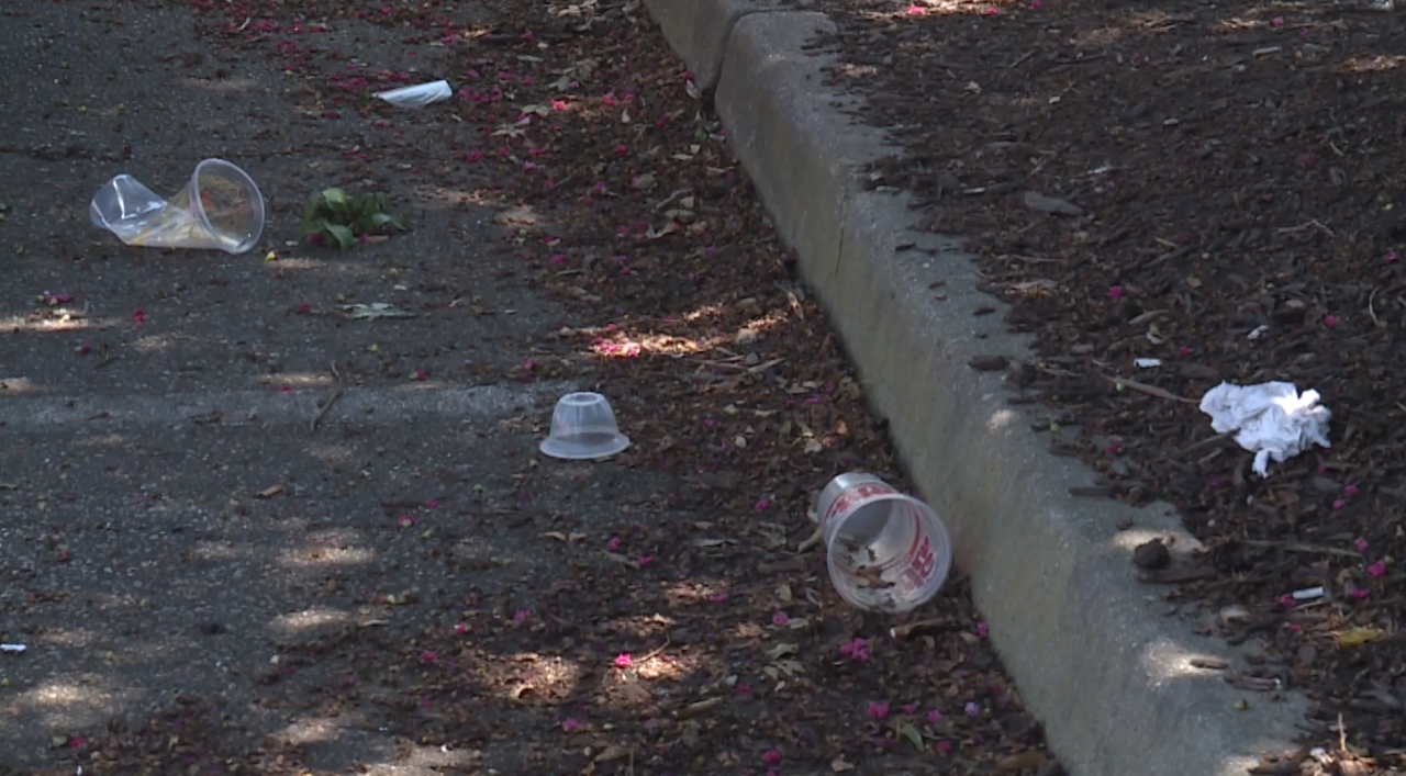 Trash outside library