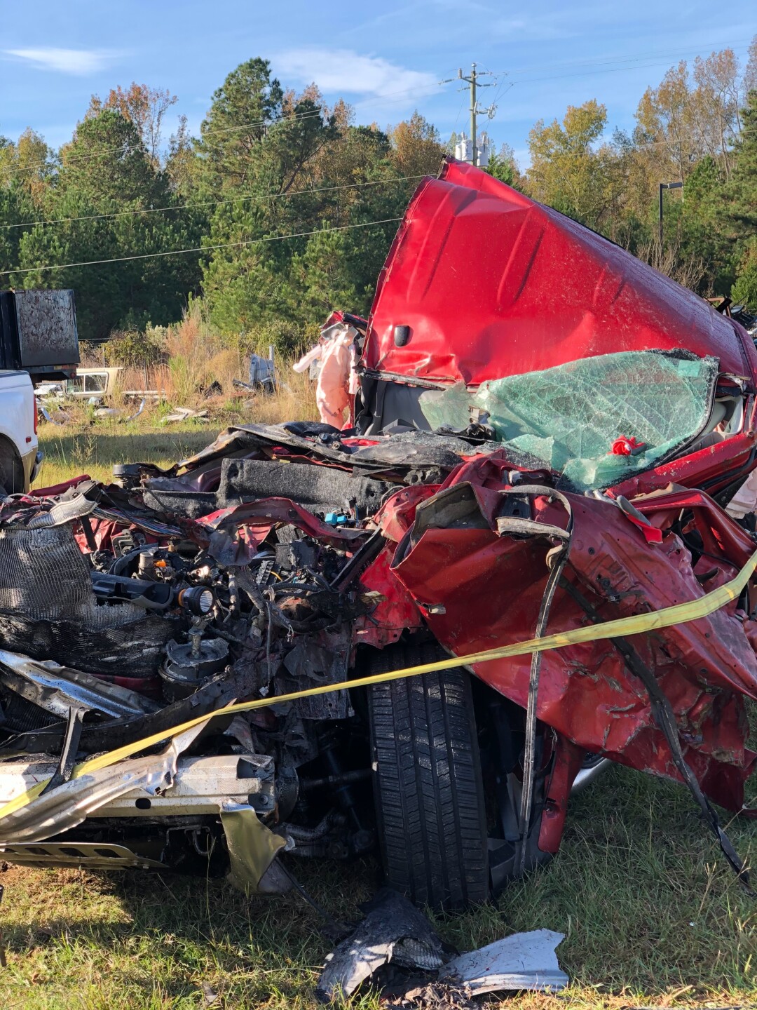 The Scott family's car was crushed after a semi-truck crashed into them in a head-on collision on I-95 in Florence, South Carolina on November 9, 2019. Deborah Scott died instantly. Louis Scott and his son survived.