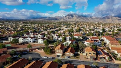 Suburban houses in a U.S. neighborhood.