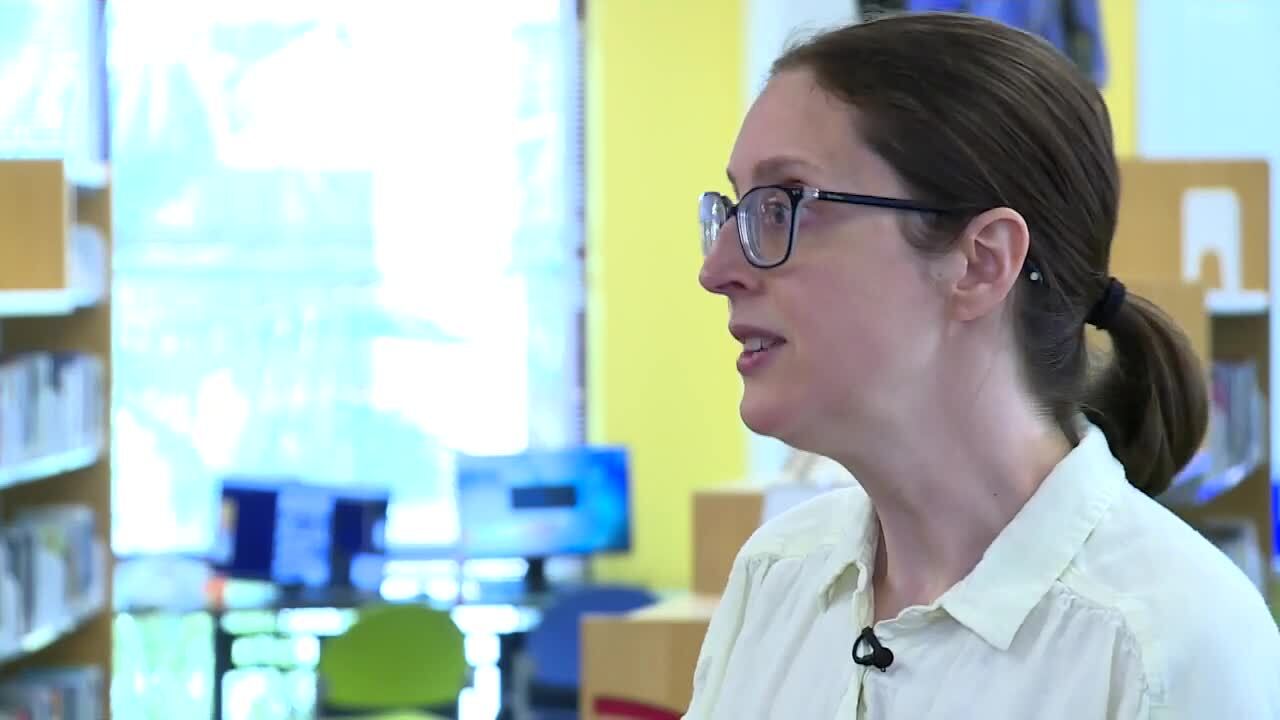 Kathy Hage, the youth services manager at the Mandel Public Library, said students can stay as long as they like. Aug. 22, 2023