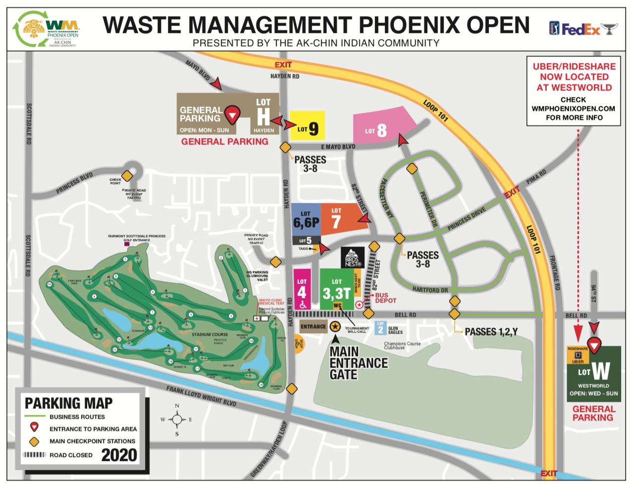 2020 WM Phoenix Open Parking Map