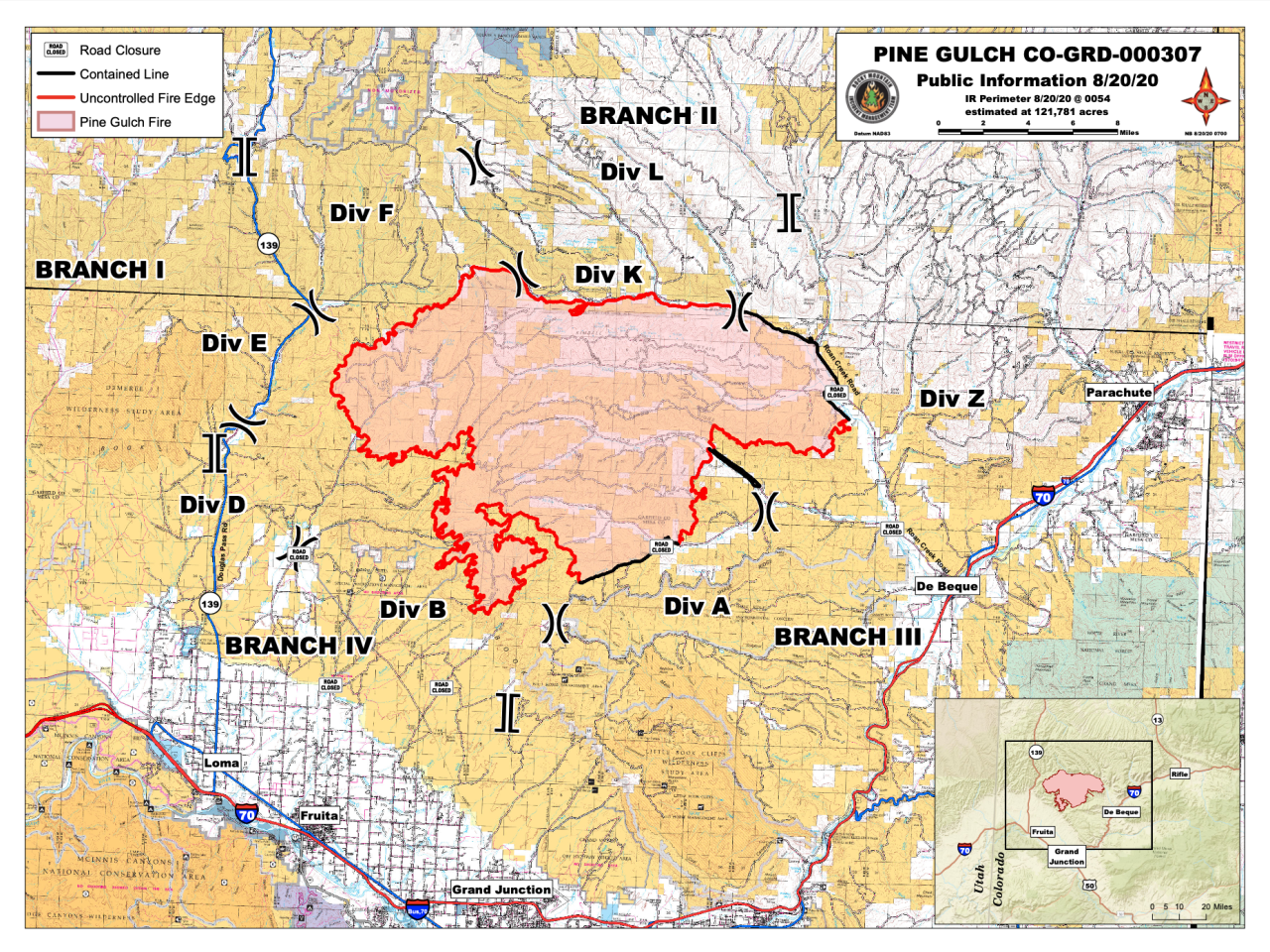 Pine Gulch Fire map_Aug 20 2020