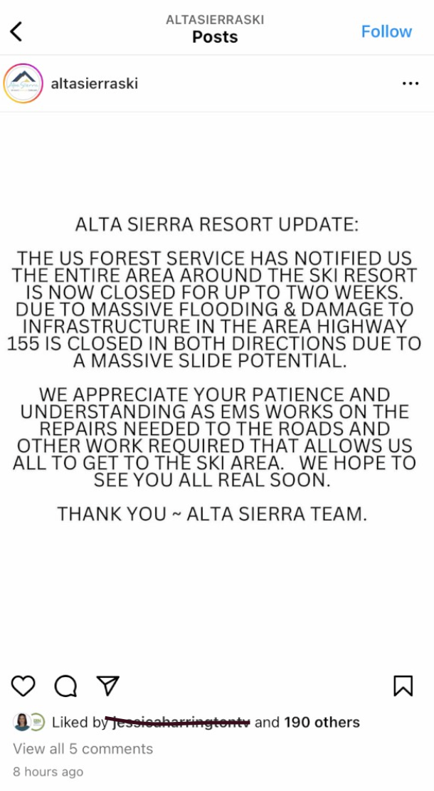 alta sierra closed post
