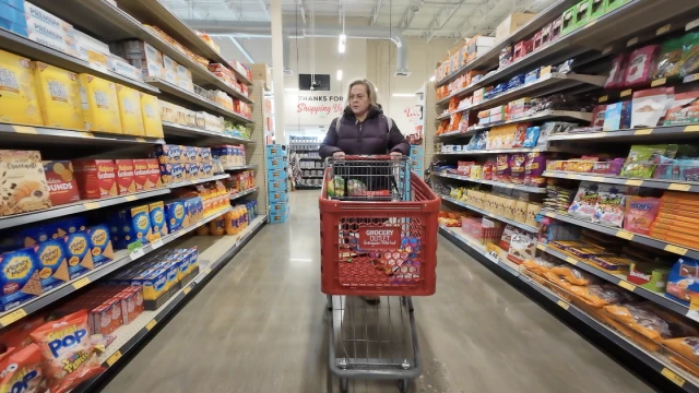 Woman shopping in a grocery store.