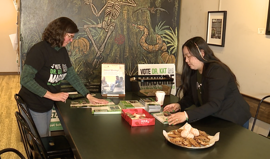 Katheryn Maguire (left) and Cassie Lopez-Jeng (right) both campaigning