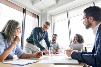 A business meeting in an office.