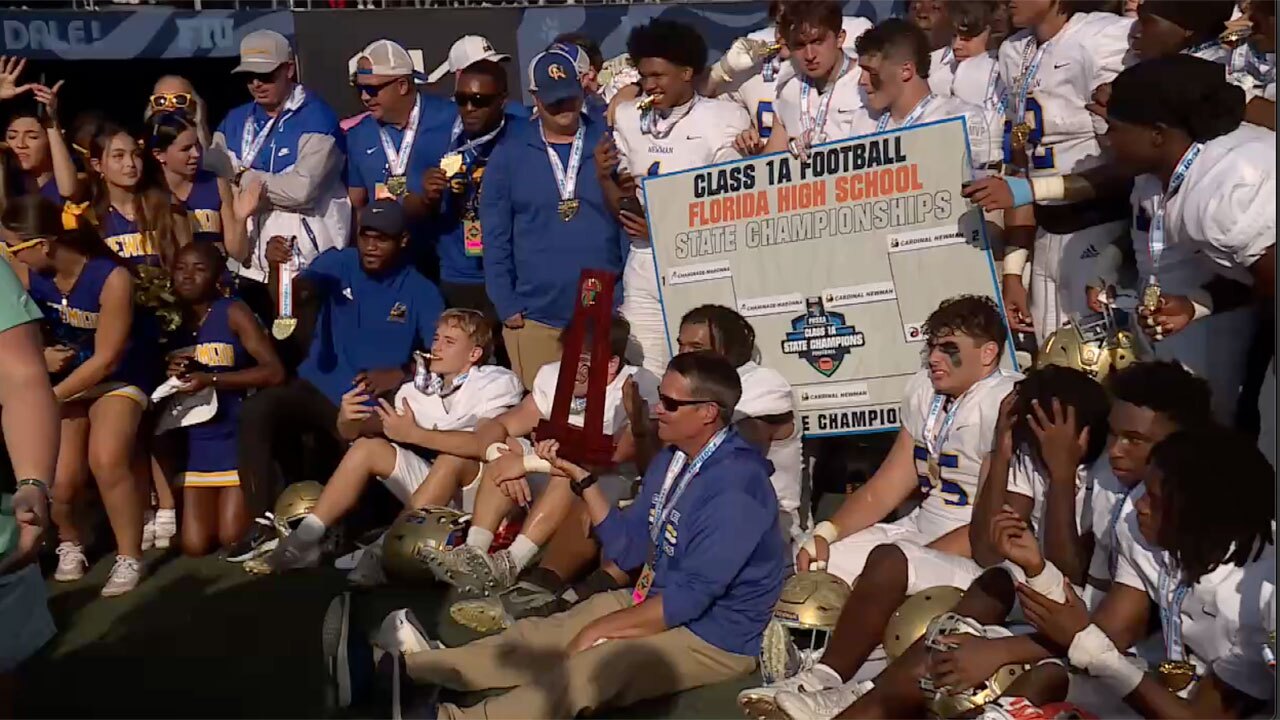 Cardinal Newman defeated Chaminade-Madonna 17-14 to win the Florida 1A state football title on Dec. 11, 2025.