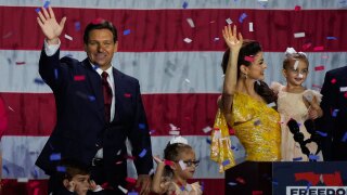 Incumbent Florida Republican Gov. Ron DeSantis, his wife Casey and their children on stage after speaking to supporters at an election night party after winning his race for reelection in Tampa, Fla., Tuesday, Nov. 8, 2022.