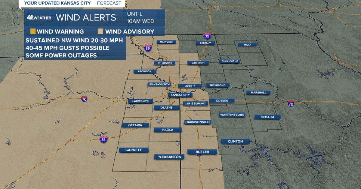 Kansas City area included in wind advisory through Wednesday morning