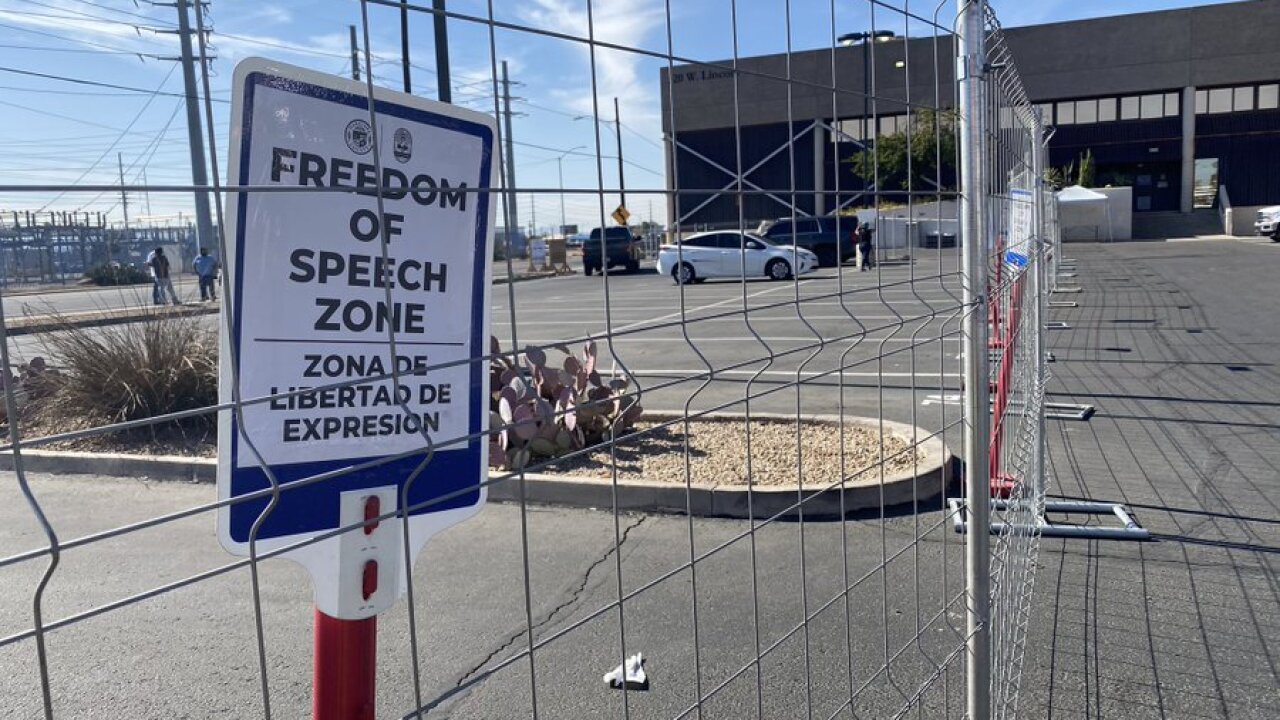 Freedom of speech zone' set up outside Maricopa County Elections Dept. ahead of expected rally