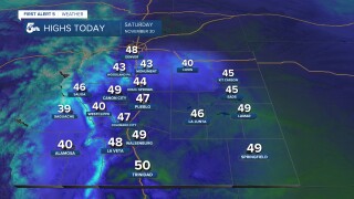 Highs in southern Colorado on Saturday November 30th