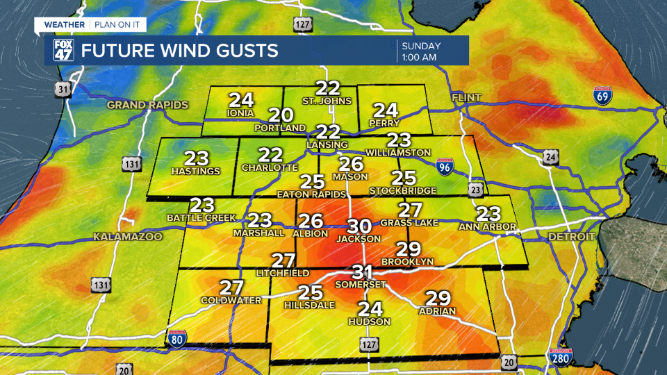 Wind gusts up to 30 mph possible overnight Saturday into Sunday
