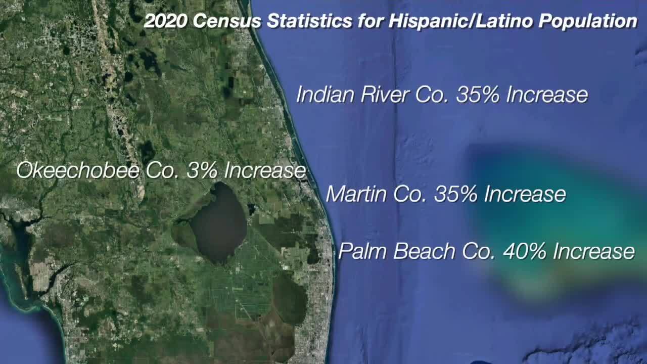 2020 Census Statistics for Hispanic/Latino Population in Palm Beach, Martin, Indian River and Okeechobee counties