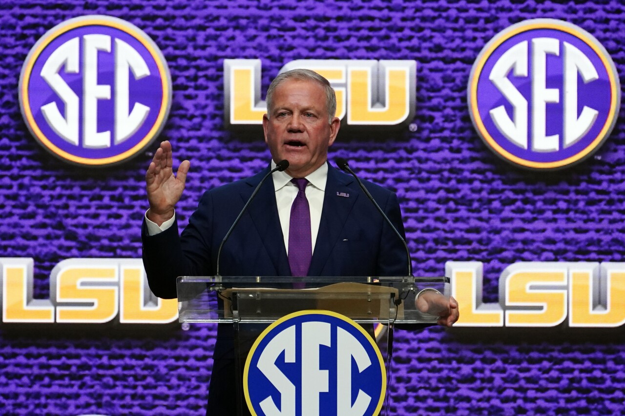 LSU Tigers head coach Brian Kelly at SEC media days, July 18, 2022