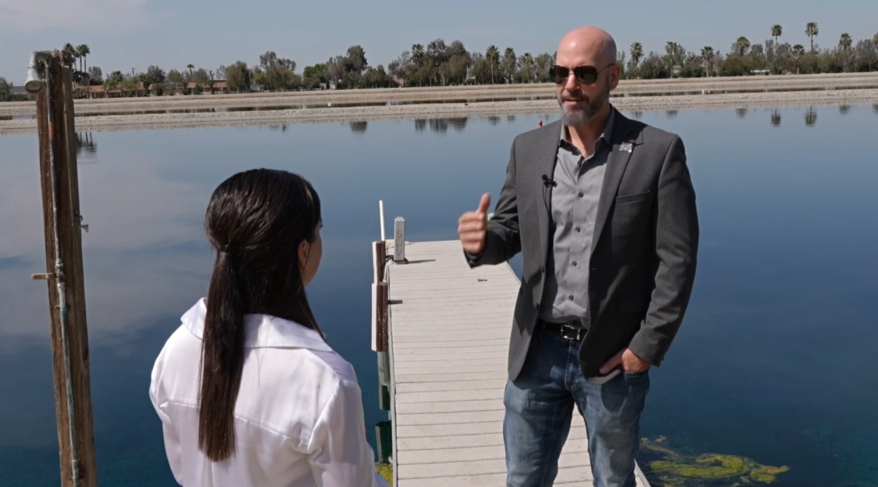 Neighborhood News Reporter Priscilla Lara interviewing Kevin Michael, executive director with USA Water Ski and Wake Sports in Arvin