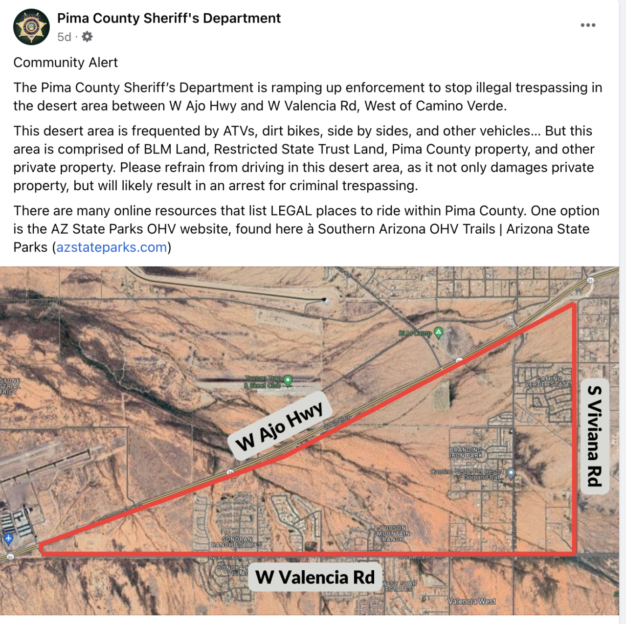 Pima County Sheriff's Department Facebook