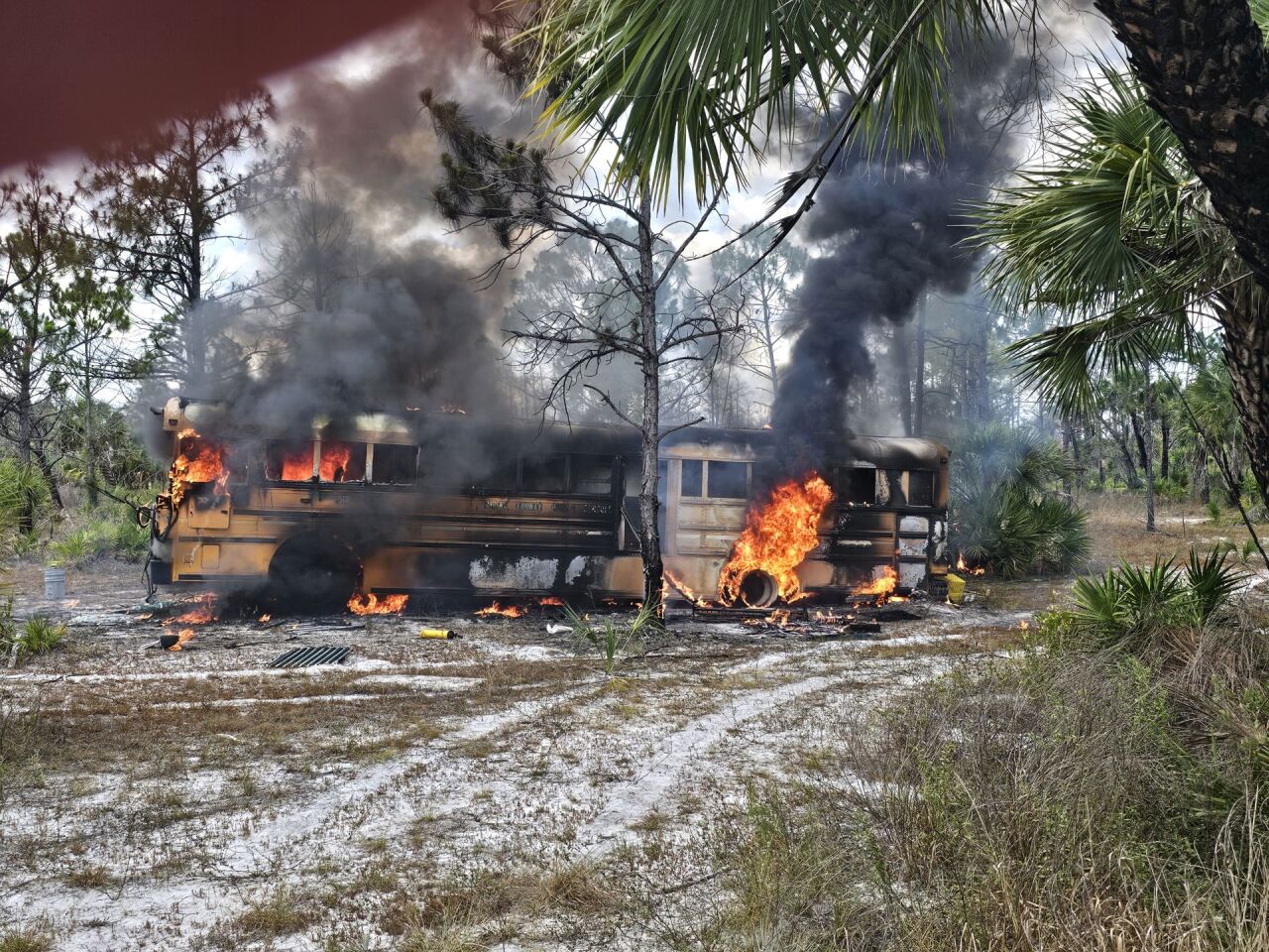 Crews respond to a out-of-commission school bus fire in North Port