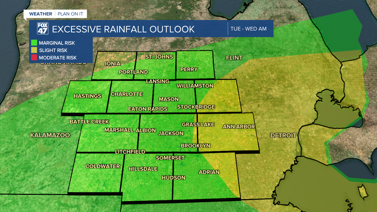 Flooding concerns exists across our neighborhoods with a marginal risk for excessive rainfall affiliated with Tuesday's storm potential