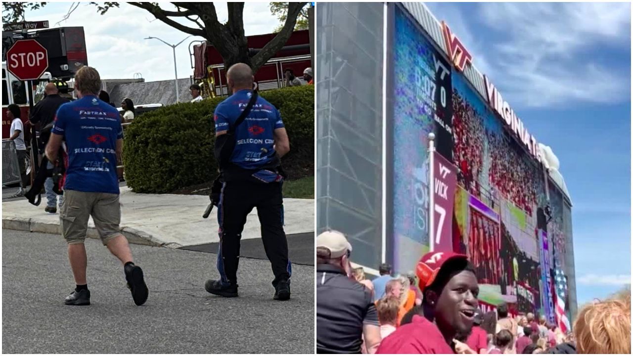 Skydiver gets rescued after crashing into scoreboard before Virginia Tech spring game