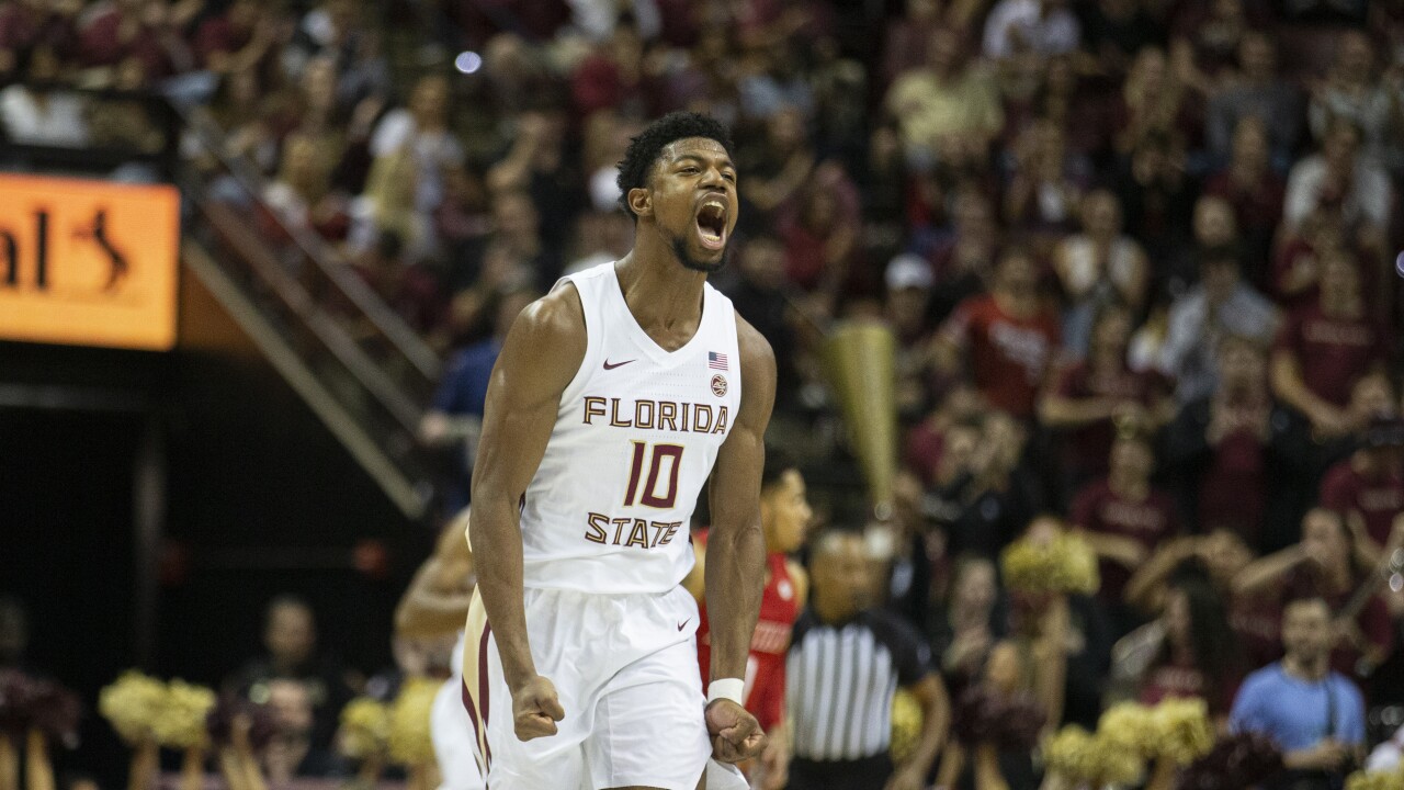 Florida State Seminoles forward Malik Obsorne celebrates in February 2020