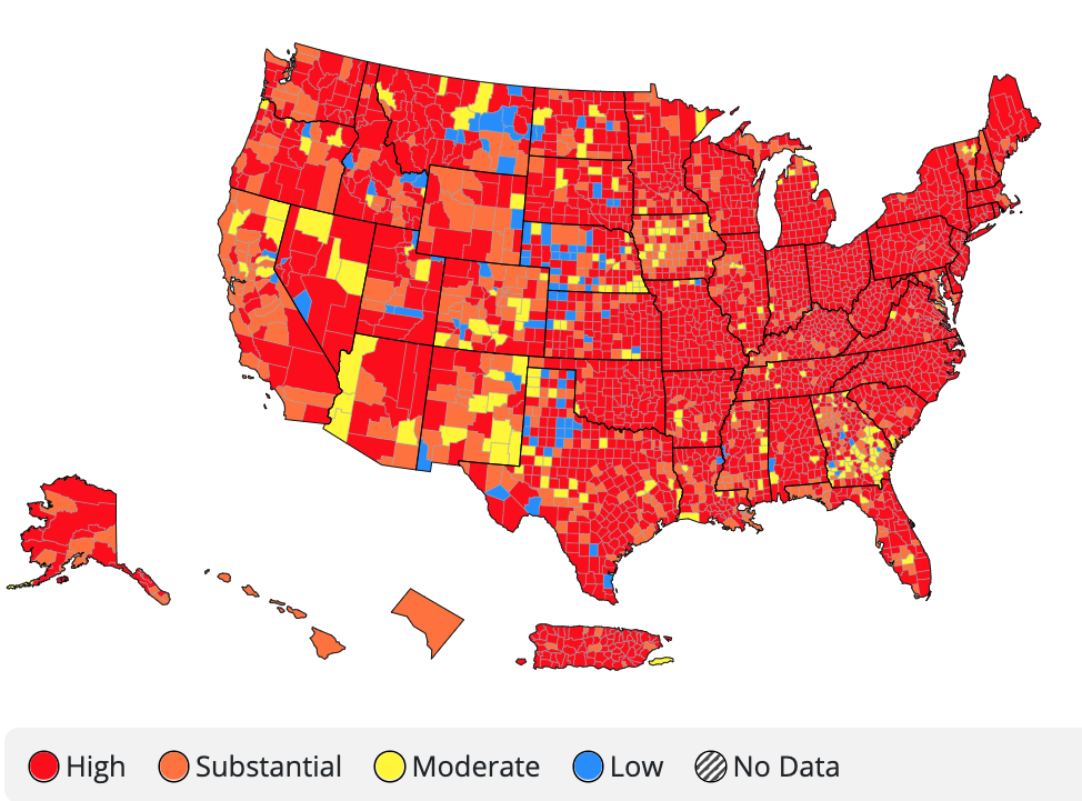 COVID-19 Community Transmission Levels as of Sept. 22, 2022.