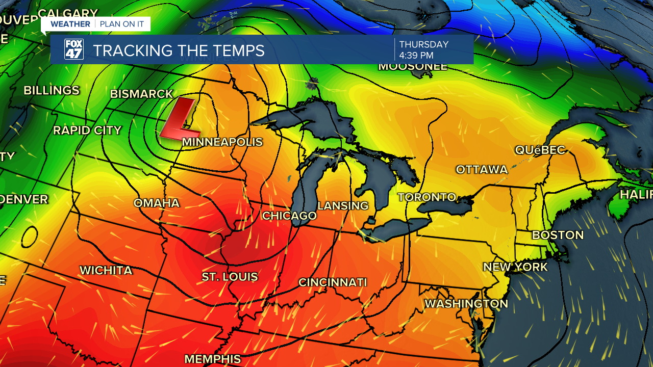 A surface low deepens as it tracks easterly towards our neighborhoods