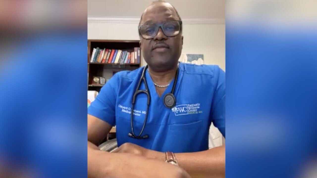 Dr. Olayemi Osiyemi, speaks about heath advisories at Palm Beach County beach, Nov. 10, 2021