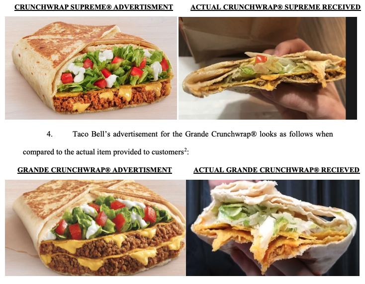 Crunchwrap Supreme and Grande Crunchwrap comparison Taco Bell lawsuit