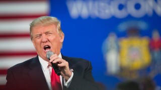 Republican presidential candidate Donald Trump speaks to guests during a campaign stop.
