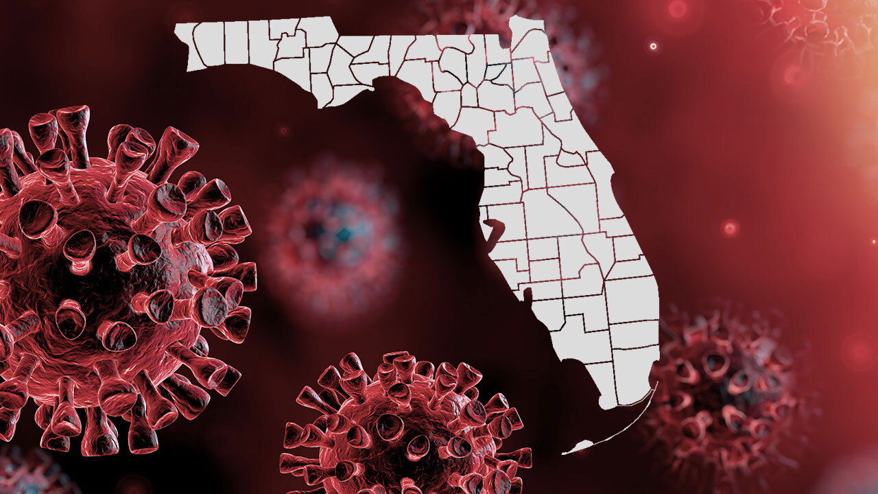 Map of Florida on coronavirus background