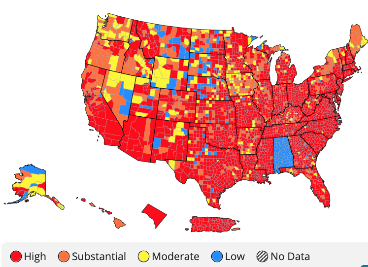 COVID-19 Community Transmission Levels calculated on Dec. 29, 2022.