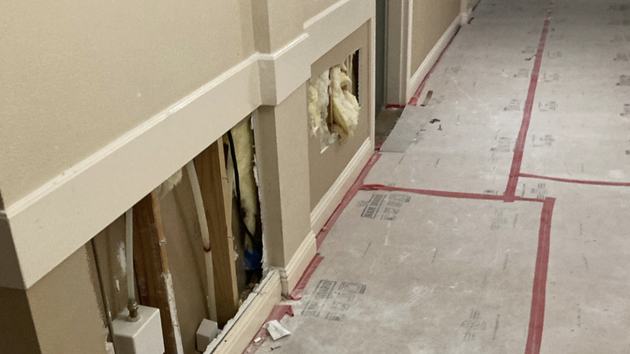 Due to the freeze, pipes busted and flooded the hallways of Cimmaron Estates