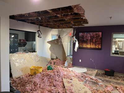 Waukesha overflow shelter damage due to sprinkler