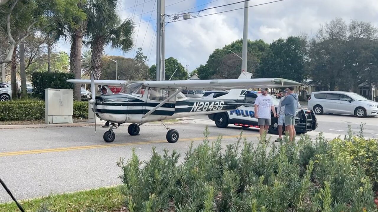 A small plane was moved to a side street in Jupiter after making an emergency landing on Indiantown Road on March 6, 2026.