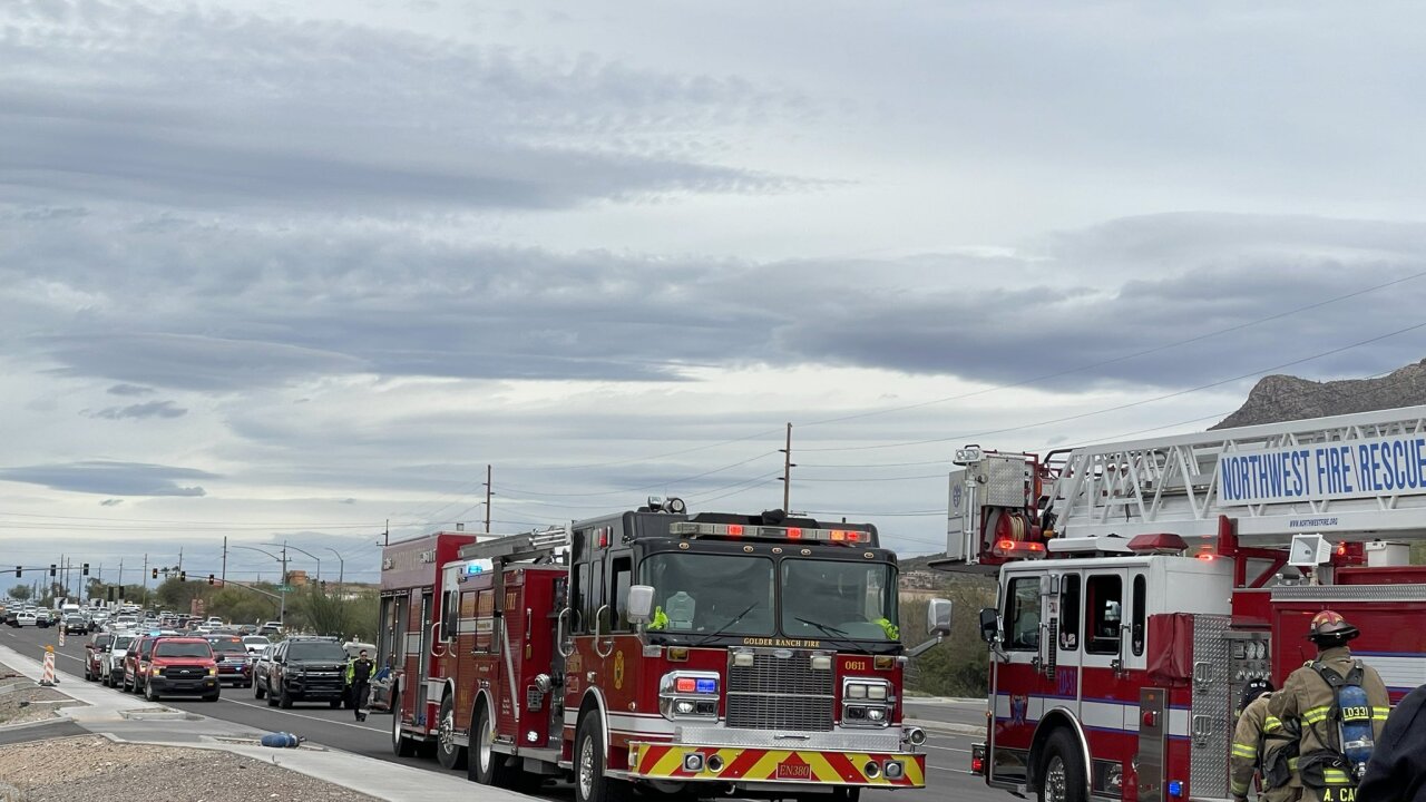 Golder Ranch Fire crews put out a fire at the Oro Valley Chamber of Commerce building Tuesday. The building is at 7435 N. Oracle Road.