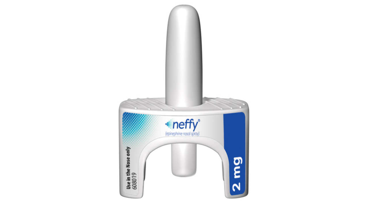 This image provided by ARS Pharmaceuticals shows the company's Neffy nasal spray to treat severe allergic reactions