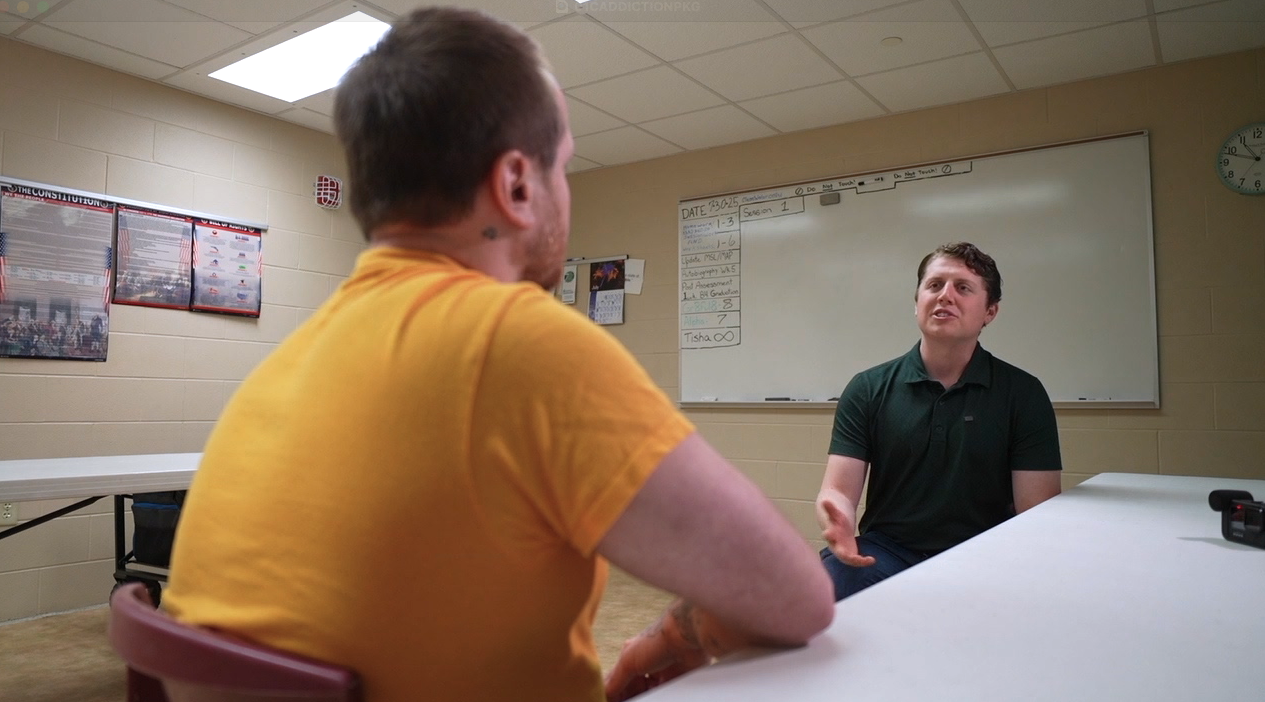 WCPO 9 News reporter Sam Harasimowicz and JCAP inmate Brian Offill