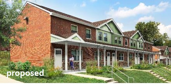 This rendering shows what Marianna Terrace will look like after the renovations. The image features new doors and shingles that will be part of the project.