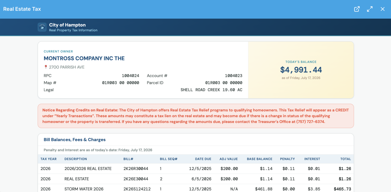 Pleasant Shade tax record screenshot
