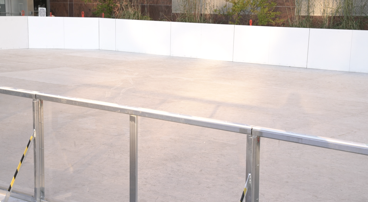 synthetic ice skating rink outside of Lansing city hall