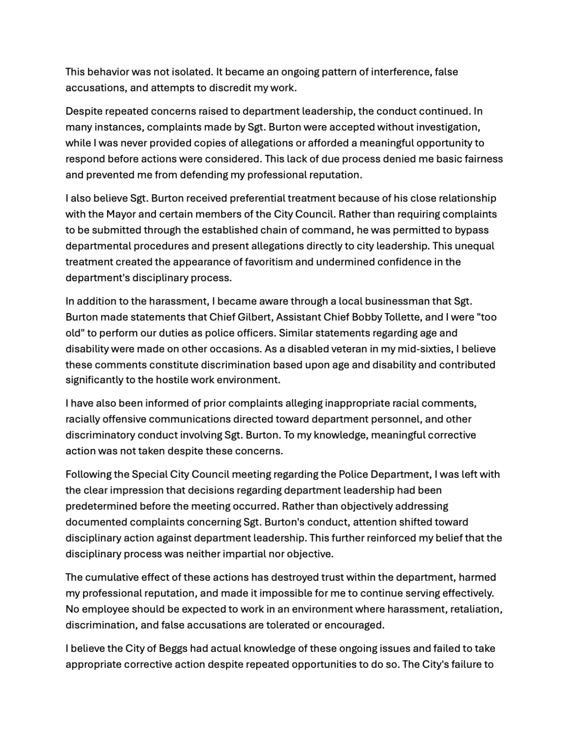 Sappington Resignation Beggs Police
