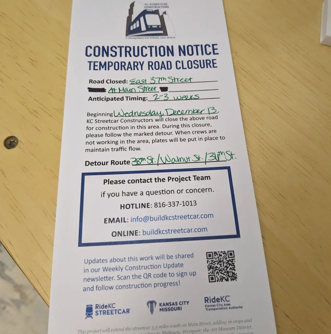 KC Streetcar closure notice